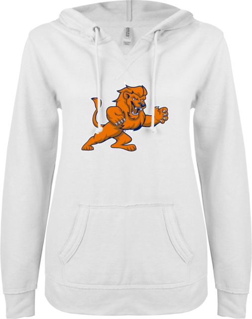 Nassau CC ENZA Womens V Notch Raw Edge Fleece Hoodie Lion Mascot - ONLINE ONLY