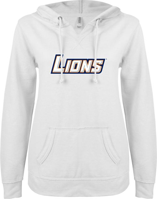 Nassau CC ENZA Womens V Notch Raw Edge Fleece Hoodie Lions - ONLINE ONLY