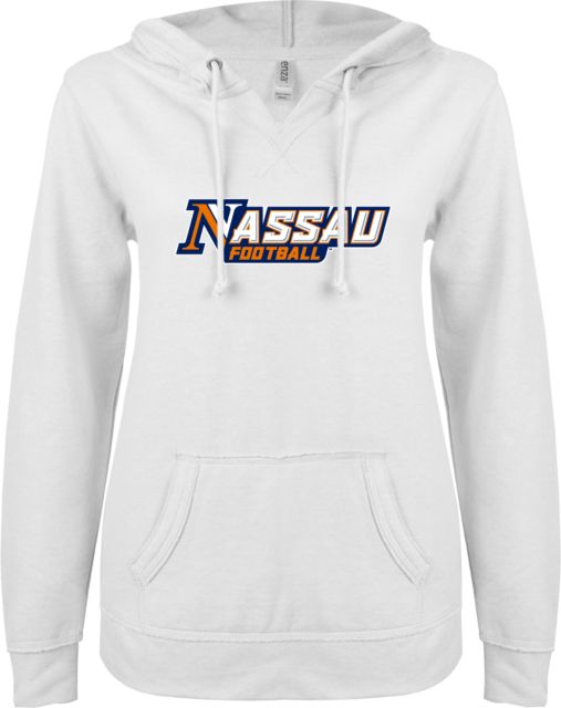 Nassau CC ENZA Womens V Notch Raw Edge Fleece Hoodie Nassau Football - ONLINE ONLY