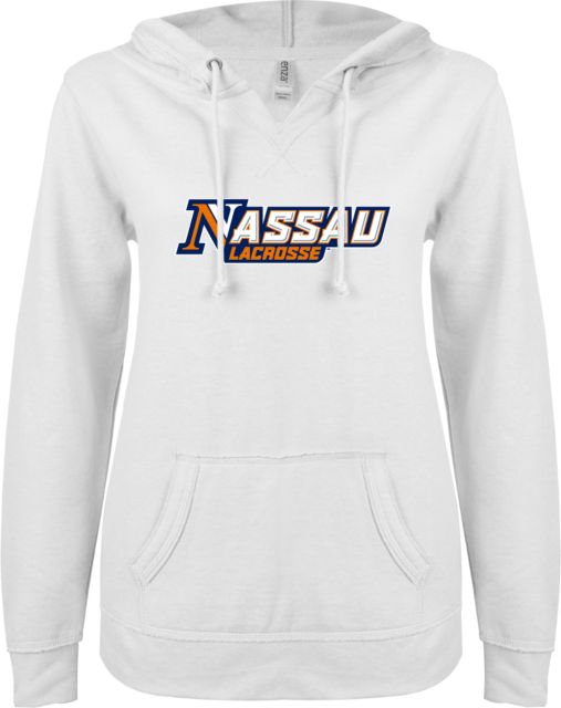 Nassau CC ENZA Womens V Notch Raw Edge Fleece Hoodie Nassau Lacrosse - ONLINE ONLY