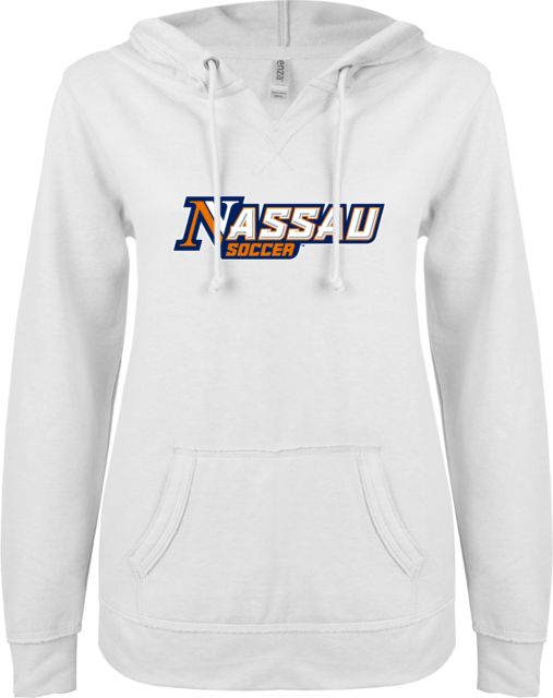 Nassau CC ENZA Womens V Notch Raw Edge Fleece Hoodie Nassau Soccer - ONLINE ONLY