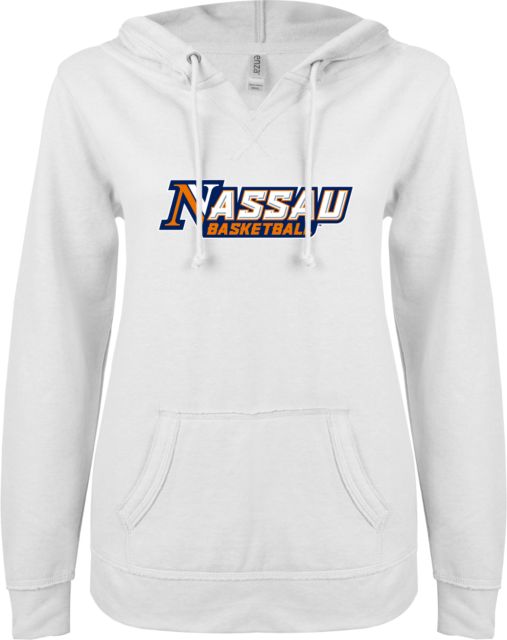 Nassau CC ENZA Womens V Notch Raw Edge Fleece Hoodie Nassau Basketball - ONLINE ONLY