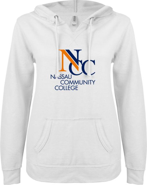 Nassau CC ENZA Womens V Notch Raw Edge Fleece Hoodie Primary Institutional - ONLINE ONLY