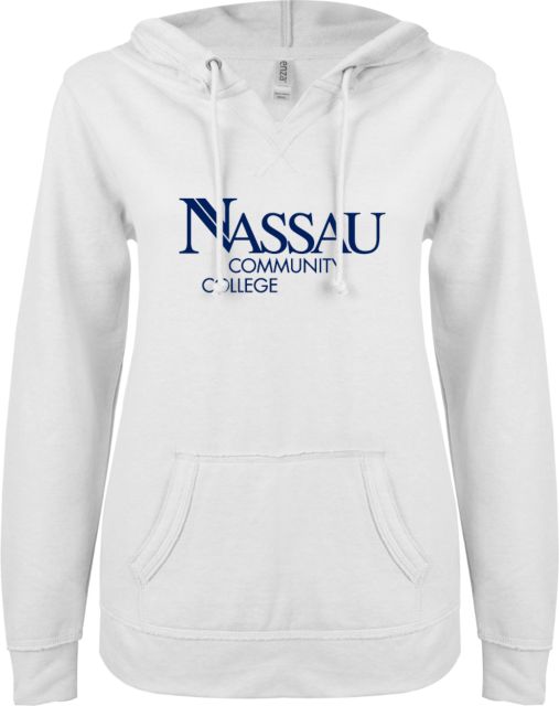 Nassau CC ENZA Womens V Notch Raw Edge Fleece Hoodie Nassau Community College - ONLINE ONLY