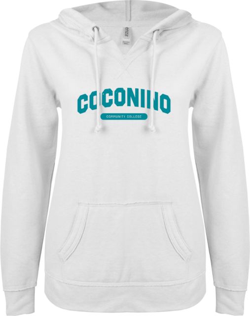 Conconino ENZA Womens V Notch Raw Edge Fleece Hoodie Coconino Community College - Arched Wordmark - ONLINE ONLY