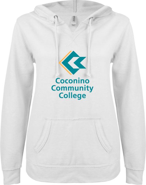 Conconino ENZA Womens V Notch Raw Edge Fleece Hoodie Coconino Community College - Primary Mark - ONLINE ONLY