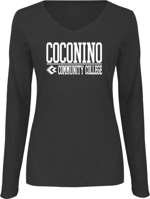 Conconino Womens Long Sleeve V Neck Tee  Coconino Community College - Stacked with Emblem - ONLINE ONLY