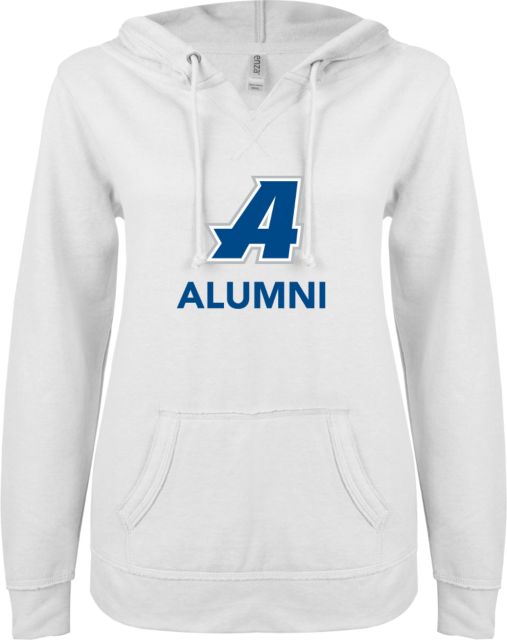 Assumption ENZA Womens V Notch Raw Edge Fleece Hoodie Assumption A Alumni - ONLINE ONLY