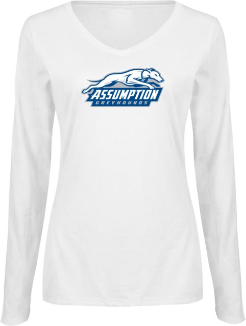 Assumption Womens Long Sleeve V Neck Tee  Assumption University Greyhound Logo - ONLINE ONLY
