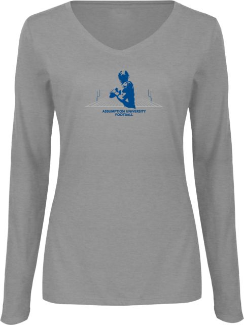 Assumption Womens Long Sleeve V Neck Tee  Assumption University Football Graphic - ONLINE ONLY