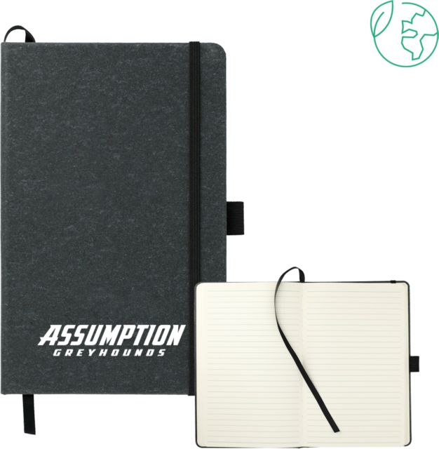 Assumption 5.5 x 8.5 FSC Mix Recycled Leather Bound Journal Assumption University Greyhound Wordmark - ONLINE ONLY