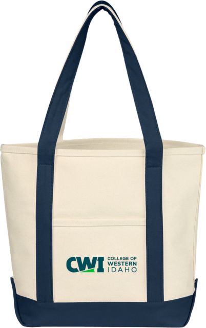 Western Idaho Cotton Canvas Natural/Navy Tote Bag CWI College of Western Idaho Horizontal Mark - ONLINE ONLY