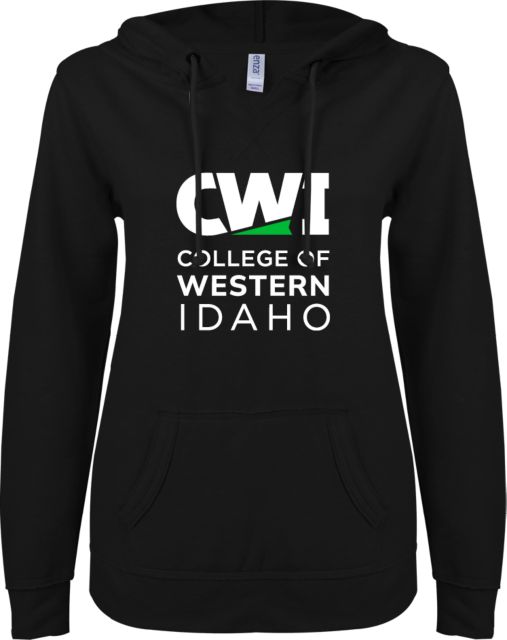 Western Idaho ENZA Womens V Notch Raw Edge Fleece Hoodie CWI College of Western Idaho Primary Mark - ONLINE ONLY