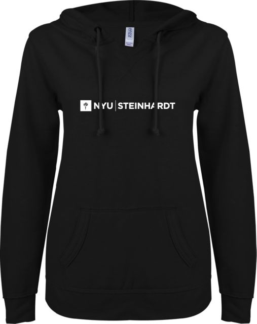 NYU ENZA Ladies V Notch Raw Edge Fleece Hoodie Steinhardt - ONLINE ONLY
