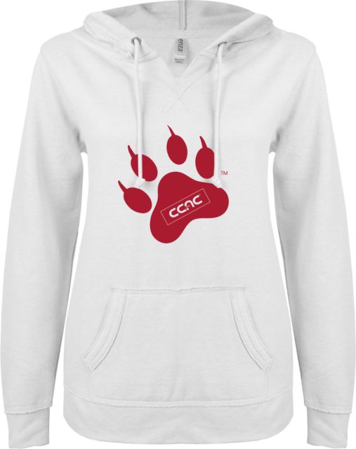 CCAC ENZA Ladies V Notch Raw Edge Fleece Hoodie Paw Print - ONLINE ONLY