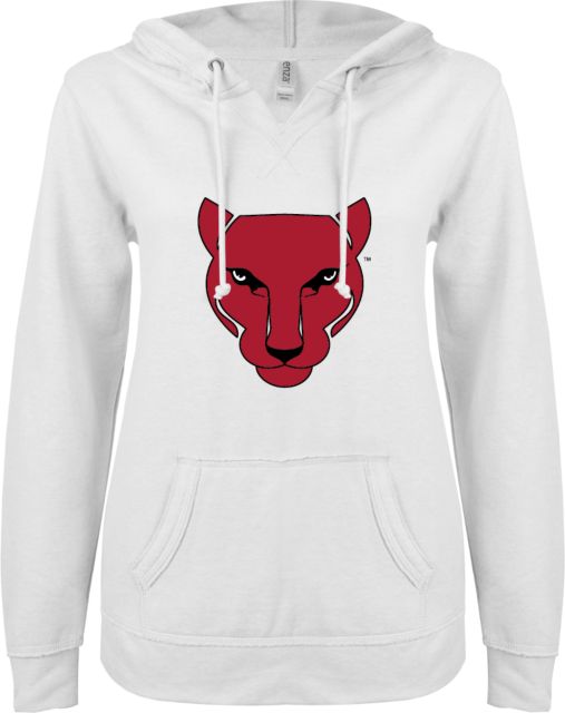 CCAC ENZA Ladies V Notch Raw Edge Fleece Hoodie Wild Cat Head - ONLINE ONLY