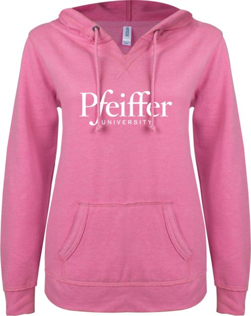 Pfeiffer ENZA Ladies V Notch Raw Edge Fleece Hoodie Pfeiffer University - ONLINE ONLY