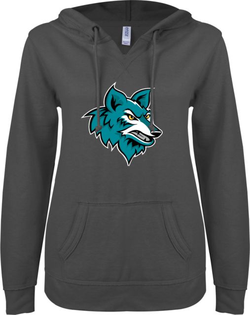 Chandler Gilbert ENZA Ladies V Notch Raw Edge Fleece Hoodie Coyote Head - ONLINE ONLY