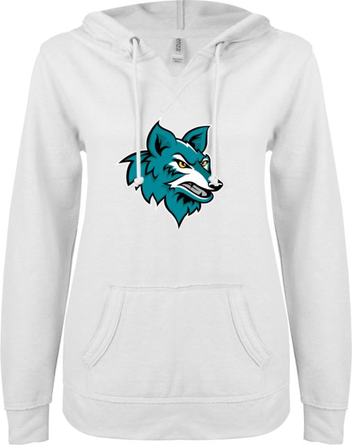 Chandler Gilbert ENZA Ladies V Notch Raw Edge Fleece Hoodie Coyote Head - ONLINE ONLY