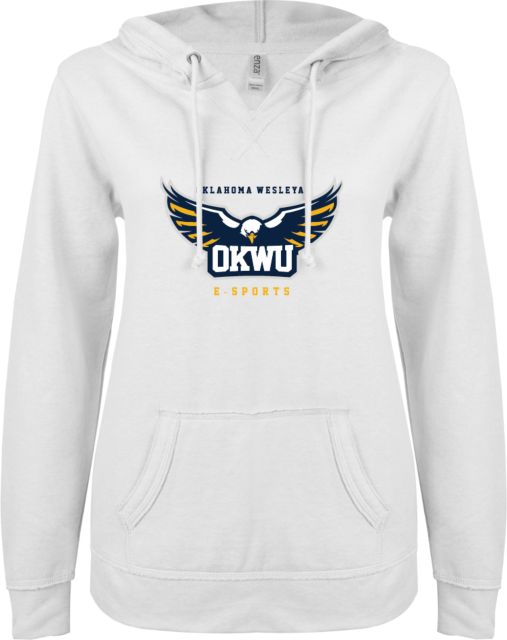 Oklahoma Wesleyan ENZA Ladies V Notch Raw Edge Fleece Hoodie ESports - ONLINE ONLY