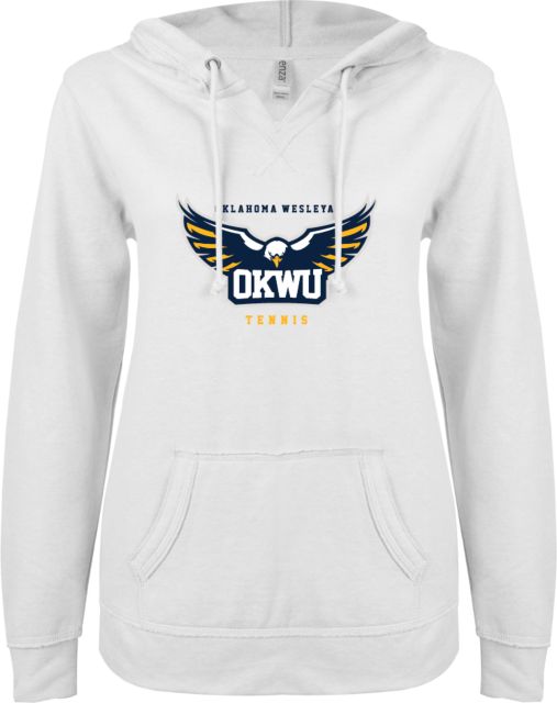 Oklahoma Wesleyan ENZA Ladies V Notch Raw Edge Fleece Hoodie Tennis - ONLINE ONLY