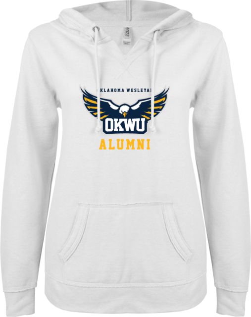 Oklahoma Wesleyan ENZA Ladies V Notch Raw Edge Fleece Hoodie OKWU Alumni - ONLINE ONLY