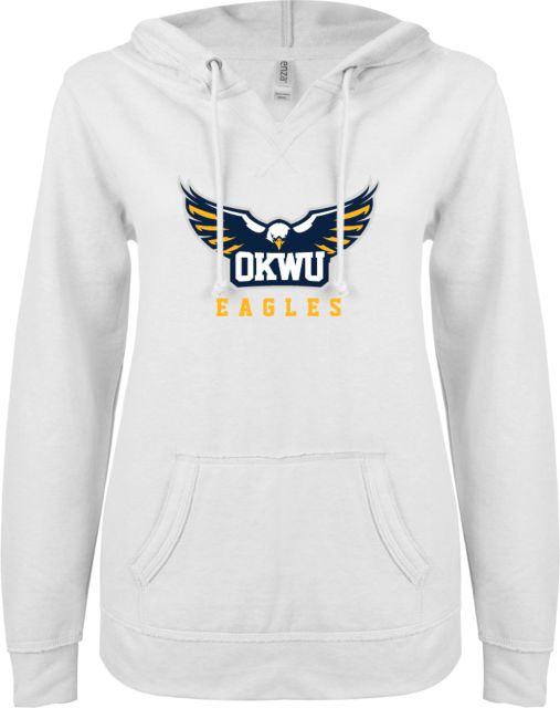 Oklahoma Wesleyan ENZA Ladies V Notch Raw Edge Fleece Hoodie Half Eagle - ONLINE ONLY