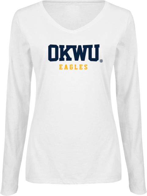 Oklahoma Wesleyan Ladies Long Sleeve V Neck Tee Logotype - ONLINE ONLY