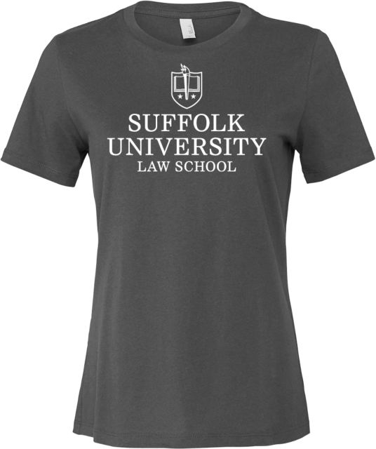 Suffolk University Bella + Canvas Womens Asphalt Relaxed Cotton T Shirt Suffolk University Law School Stacked - ONLINE ONLY