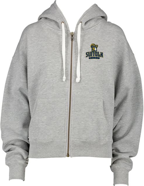 Suffolk University ENZA Womens Boxy Full Zip Hood Suffolk Rams with Mascot Stacked - ONLINE ONLY