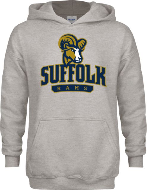Suffolk University Youth Fleece Hood Suffolk Rams with Mascot Stacked - ONLINE ONLY