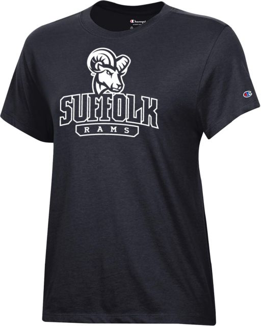Suffolk University Champion Womens Core Short Sleeve Tee Suffolk Rams with Mascot Stacked - ONLINE ONLY