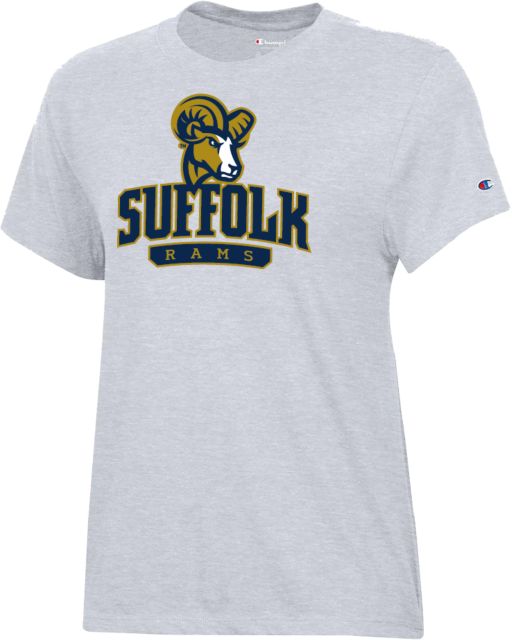 Suffolk University Champion Womens Core Short Sleeve Tee Suffolk Rams with Mascot Stacked - ONLINE ONLY