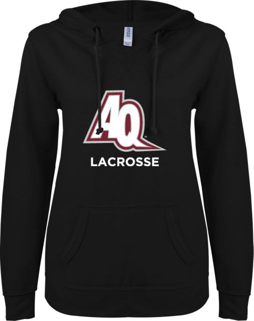 Aquinas College ENZA Womens V Notch Raw Edge Fleece Hoodie AQ Lacrosse - ONLINE ONLY