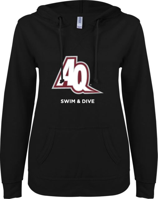 Aquinas College ENZA Womens V Notch Raw Edge Fleece Hoodie AQ Swimming - ONLINE ONLY