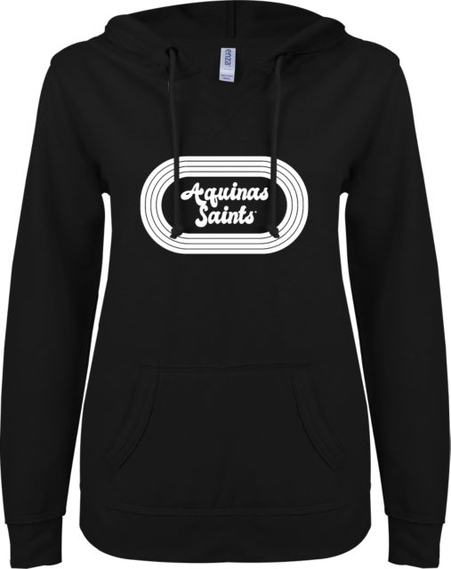 Aquinas College ENZA Womens V Notch Raw Edge Fleece Hoodie Retro Aquinas - ONLINE ONLY