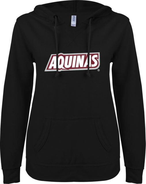 Aquinas College ENZA Womens V Notch Raw Edge Fleece Hoodie Athletic Wordmark - ONLINE ONLY