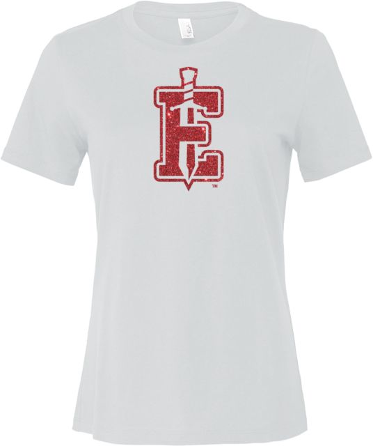 PennWest Edinboro Bella + Canvas Womens Relaxed Cotton T Shirt Edinboro E Sword Mark Glitter - ONLINE ONLY