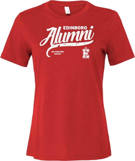 PennWest Edinboro Bella + Canvas Womens Relaxed Cotton T Shirt Edinboro Alumni Script Distressed - ONLINE ONLY