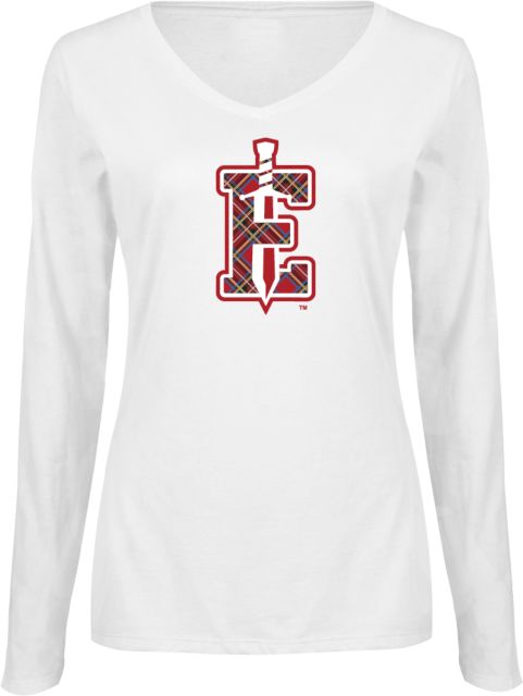 PennWest Edinboro Womens Long Sleeve V Neck Tee  Edinboro E Sword Mark - ONLINE ONLY