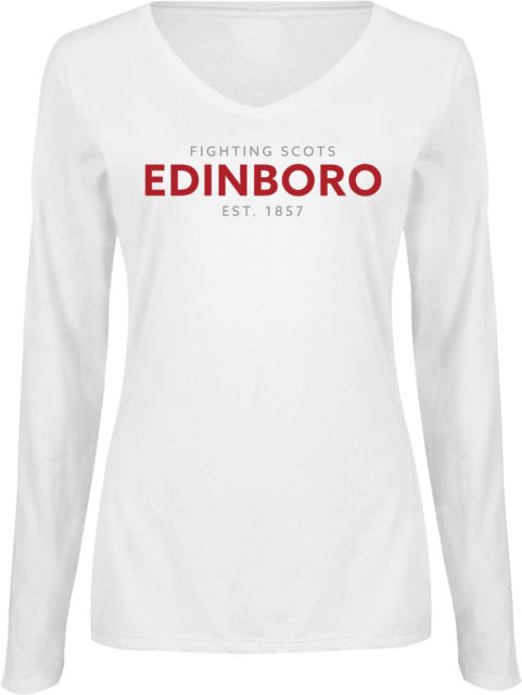 PennWest Edinboro Womens Long Sleeve V Neck Tee  Edinboro Fighting Scots Est 1857 - ONLINE ONLY