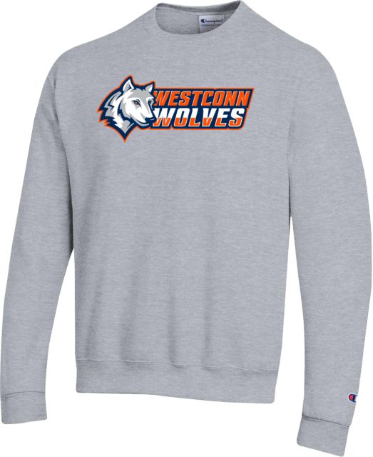 Western Connecticut Champion Fleece Crew Westconn Wolves Mascot Head Left - ONLINE ONLY