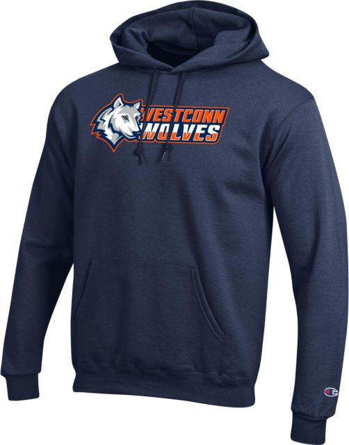 Western Connecticut Champion Fleece Hoodie Westconn Wolves Mascot Head Left - ONLINE ONLY