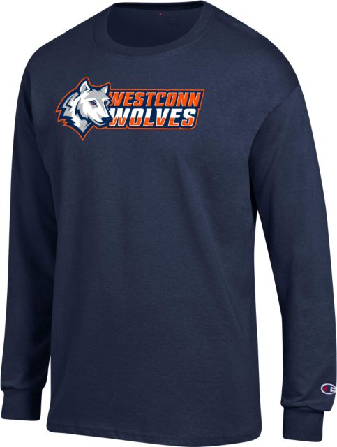 Western Connecticut Champion Long Sleeve T Shirt Westconn Wolves Mascot Head Left - ONLINE ONLY