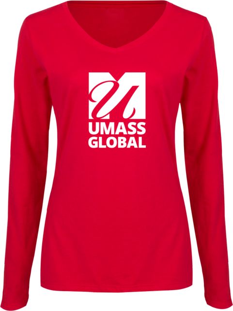 UMass Global Womens Long Sleeve V Neck Tee  UMass Global Primary Logo Stacked - ONLINE ONLY
