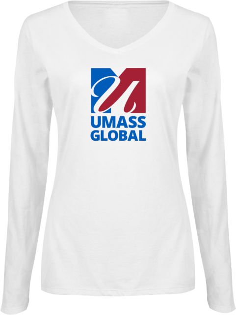 UMass Global Womens Long Sleeve V Neck Tee  UMass Global Primary Logo Stacked - ONLINE ONLY