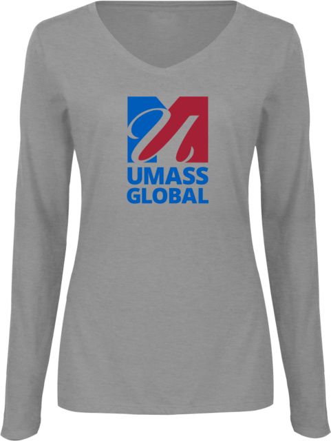 UMass Global Womens Long Sleeve V Neck Tee  UMass Global Primary Logo Stacked - ONLINE ONLY