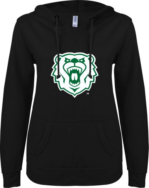 Wisconsin Parkside ENZA Womens V Notch Raw Edge Fleece Hoodie Athletic Bear Head - ONLINE ONLY