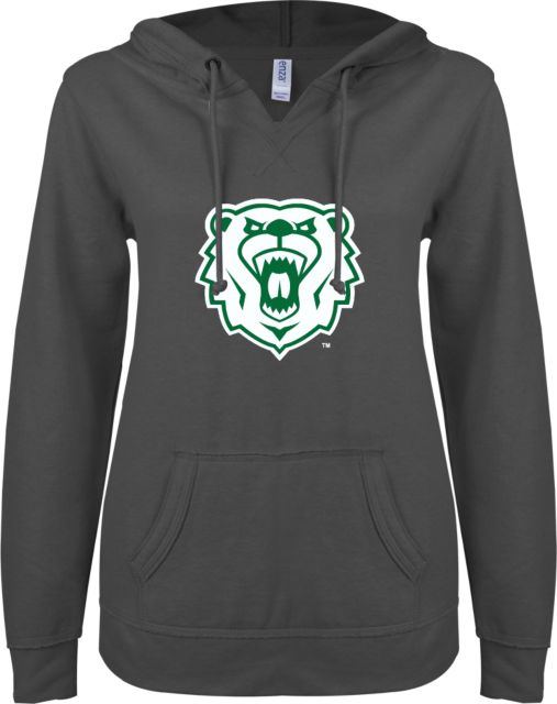 Wisconsin Parkside ENZA Womens V Notch Raw Edge Fleece Hoodie Athletic Bear Head - ONLINE ONLY