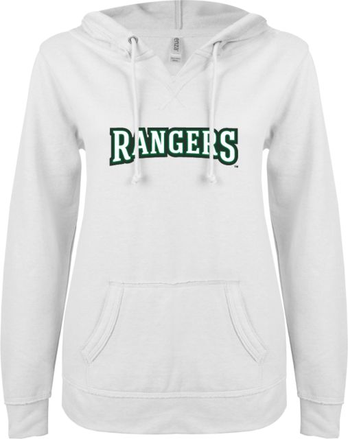 Wisconsin Parkside ENZA Womens V Notch Raw Edge Fleece Hoodie Rangers Wordmark - ONLINE ONLY